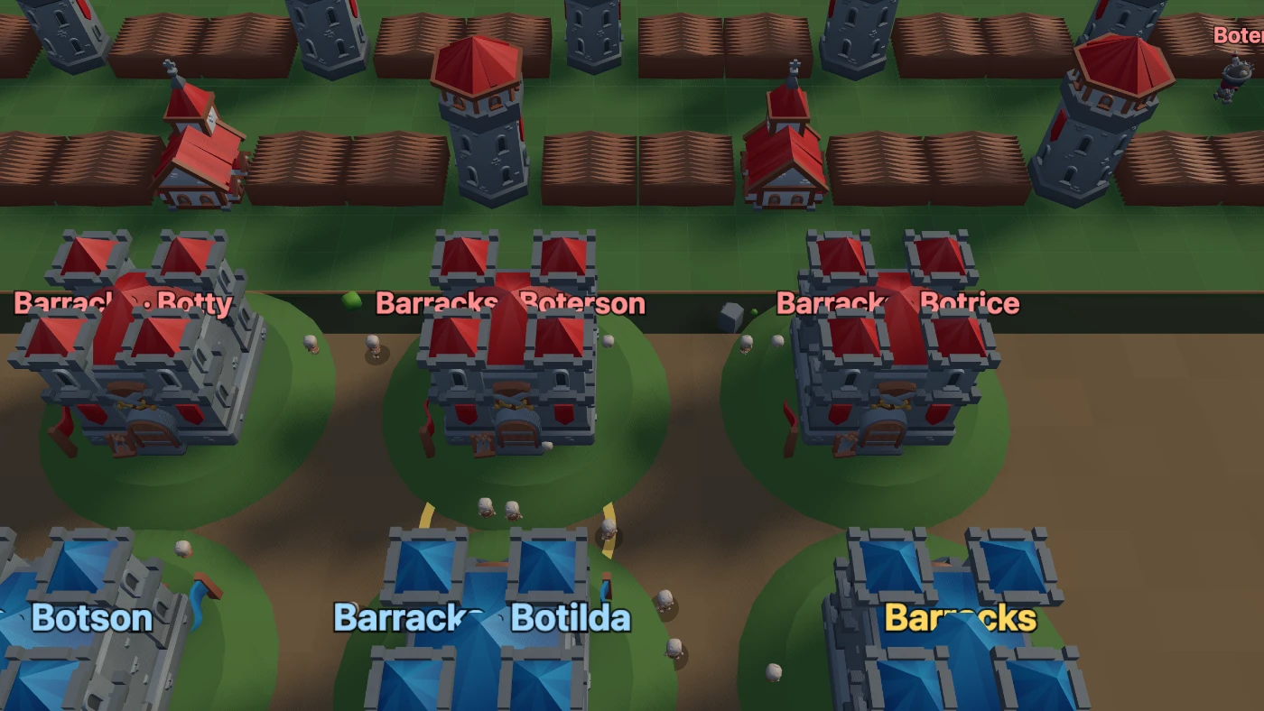 A horde of mobs sent by the enemy team marching down a lane