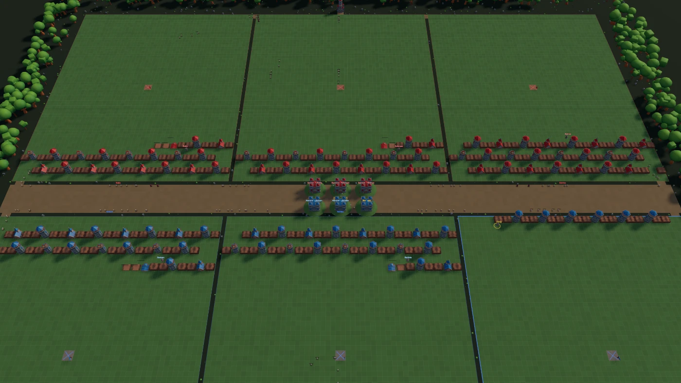 The full 3v3 battlefield with three lanes per team